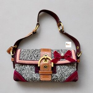 Coach Y2K Tweed Purple Suede Bow Baguette Shoulder Bag 8F01 Turkey